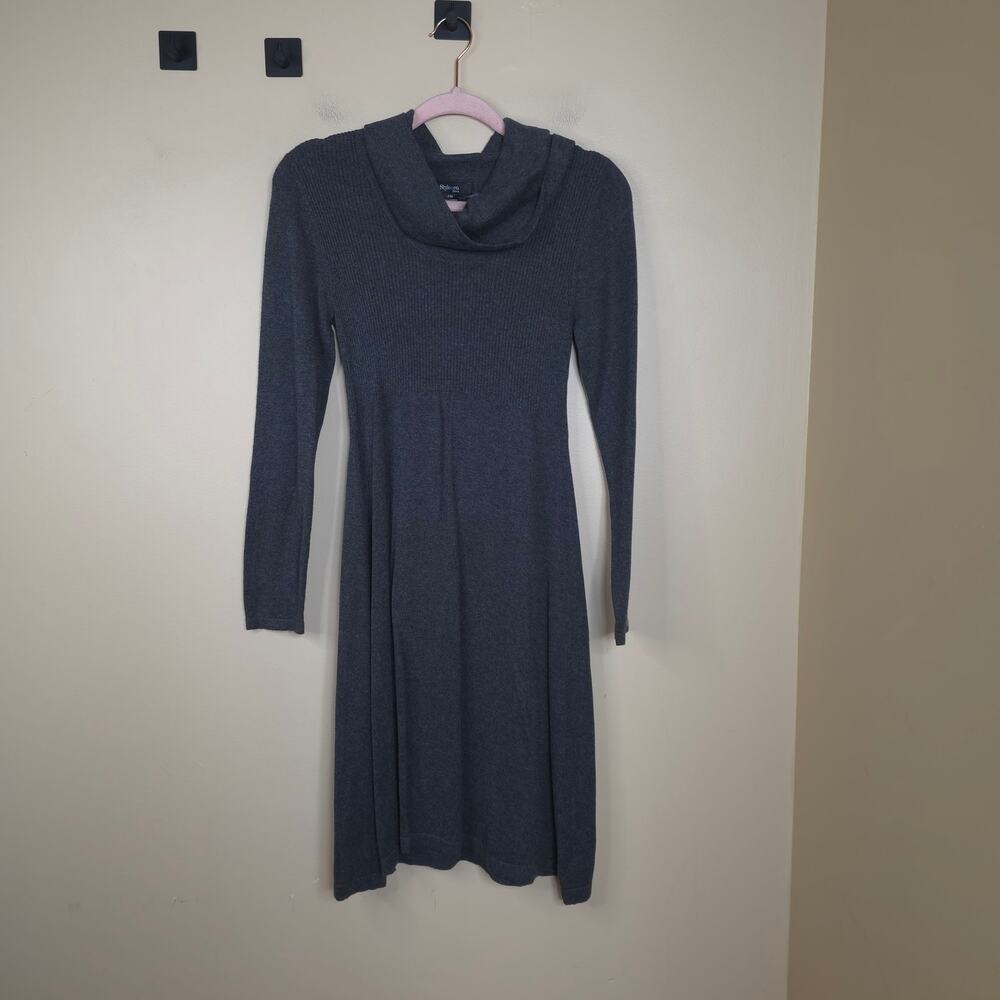 Style & Co Long Sleeve Fitted Cowl Sweater Neck Dress in Gray Size MP